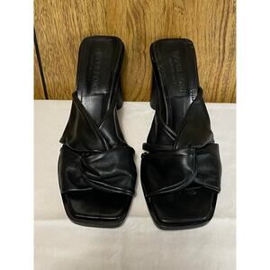 Napoleoni Women's Italian Leather Twisted Heeled Sandals Square Toe Black 7.5